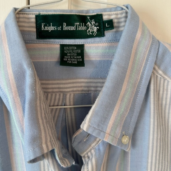 Men’s Knights of Roundtable Short Sleeve Striped Button Down Shirt Size Large - Picture 2 of 7